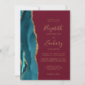Invitation Mariage Code QR Photo Agate Or Bordeaux (Devant)