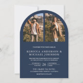 Invitation Mariage Code QR Photo Arch Bleu Marine Moderne (Devant)