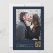 Invitation Mariage Code QR Photo Bleu Nuit Agate Or Sarcelle (Dos)