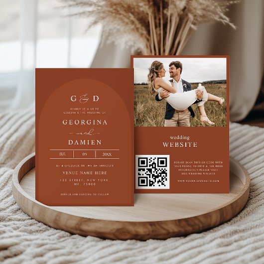 Invitation Mariage code QR photo Boho Coriandre en terre cuit