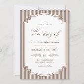 Invitation Mariage Code QR Photo Brun Rayé Classique (Devant)