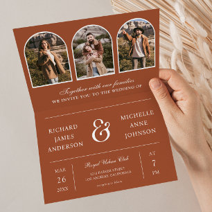 Invitation Mariage code QR photo d'arch minimal en terre cuit