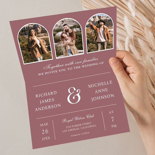 Invitation Mariage code QR photo d'arch minimal Rose poussiér