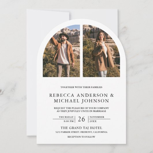 Invitation Mariage Code QR Photo d'Arche Noir et Blanc Modern (Devant)