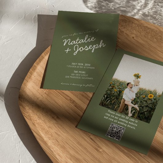 Invitation Mariage Code QR Photo Estival Fantaisiste Vert