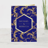 Invitation Mariage Code QR Photo Fleuron Or Bleu Royal (Devant)