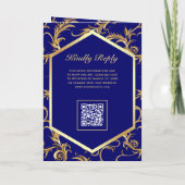 Invitation Mariage Code QR Photo Fleuron Or Bleu Royal (Dos)