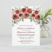 Invitation Mariage Code QR Photo Floral Marsala Rustique (Debout devant)