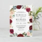 Invitation Mariage Code QR Photo Florale Pêche Bourgogne (Debout devant)
