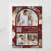 Invitation Mariage Code QR Photo Florale Pêche Bourgogne (Dos)