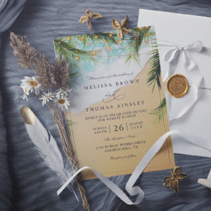 Invitation Mariage Code QR Photo Lumières Palmiers Plage Trop