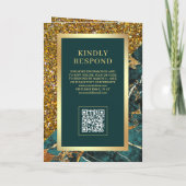 Invitation Mariage Code QR Photo Marbre Sarcelle Or (Dos)