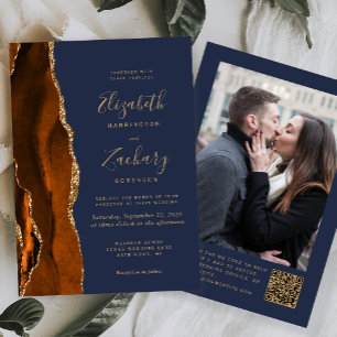 Invitation Mariage Code QR Photo Marine Agate Orange Brûlée