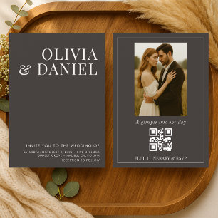 Invitation Mariage Code QR Photo Minimaliste Marron Moka