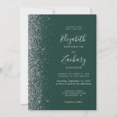 Invitation Mariage Code QR Photo Pailleté Argent Vert Emeraud (Devant)