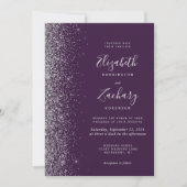 Invitation Mariage Code QR Photo Pailleté Argent Violet Foncé (Devant)