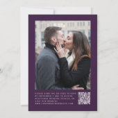 Invitation Mariage Code QR Photo Pailleté Argent Violet Foncé (Dos)