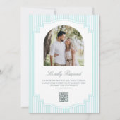 Invitation Mariage Code QR Photo Rayé Bleu Pastel Classique (Dos)