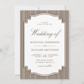 Invitation Mariage Code QR Photo Rayé Marron Chocolat (Devant)