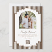 Invitation Mariage Code QR Photo Rayé Marron Chocolat (Dos)