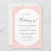 Invitation Mariage Code QR Photo Rayé Rose Corail Pastel (Devant)