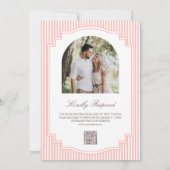 Invitation Mariage Code QR Photo Rayé Rose Corail Pastel (Dos)