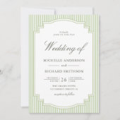 Invitation Mariage Code QR Photo Rayé Vert Sauge Classique (Devant)