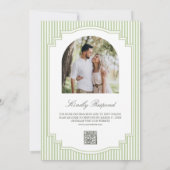 Invitation Mariage Code QR Photo Rayé Vert Sauge Classique (Dos)