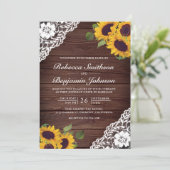 Invitation Mariage Code QR Photo Tournesol Dentelle Bois Rust (Debout devant)