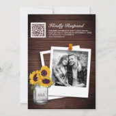 Invitation Mariage Code QR Photo Tournesol Dentelle Bois Rust (Dos)