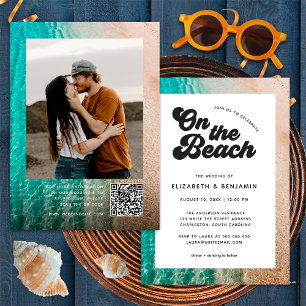 Invitation Mariage code QR photo typographie sur la plage