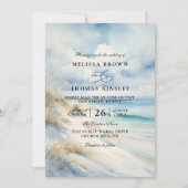 Invitation Mariage Code QR Plage Côtière Océan Aquarelle (Devant)