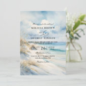 Invitation Mariage Code QR Plage Côtière Océan Aquarelle (Debout devant)