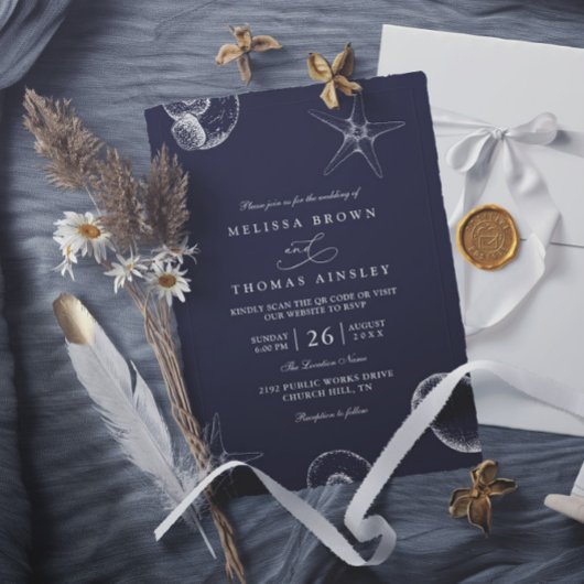 Invitation Mariage code QR plage mer au-delà du récif