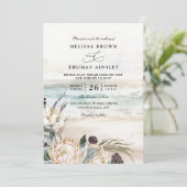 Invitation mariage code qr plage protea floraux tropicaux (Debout devant)