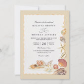 Invitation Mariage Code QR Plage Sable Mer Coquillages Élégan (Devant)