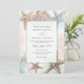 Invitation Mariage Code QR Plage Tropicale Étoiles de Mer Coq (Debout devant)