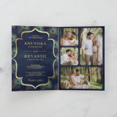 Invitation Mariage Code QR Plumes de Paon Bleu Marine (Intérieur)