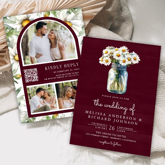 Invitation Mariage Code QR Pot Mason Fleurs des Champs en Boi