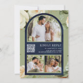 Invitation Mariage Code QR Pot Mason Roses Blanches Bleu Nuit (Dos)