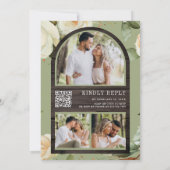 Invitation Mariage Code QR Pot Mason Roses Blanches Bois Rust (Dos)