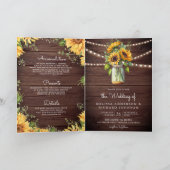 Invitation Mariage Code QR Pot Mason Tournesols Bois Rustique (Intérieur)