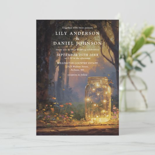 Invitation Mariage Code QR Pot Masonique Forêt Enchantée Rust (Debout devant)