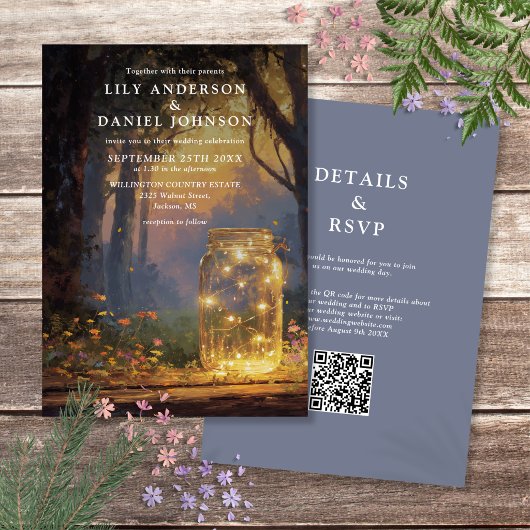 Invitation Mariage Code QR Pot Masonique Forêt Enchantée Rust