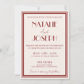 Invitation Mariage Code QR Rétro Argent Vieil Argent Bourgogn (Devant)