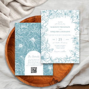 Invitation Mariage Code QR RSVP Arche de Jardin Floral Bleu P