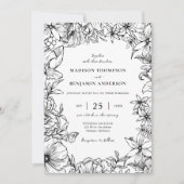Invitation Mariage Code QR RSVP Arche Florale Noir Blanc (Devant)