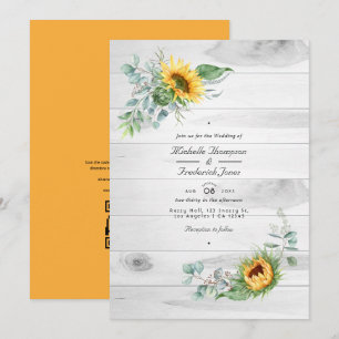 Invitation Mariage code QR RSVP Eucalyptus Tournesol Bohème