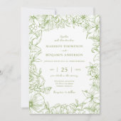Invitation Mariage Code QR RSVP Floral Vert Citron (Devant)