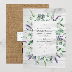 Invitation Mariage code QR RSVP rustique à la lavande d'eucal
